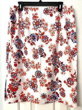 Ann Taylor floral summer pencil skirt white red blue - size 12
